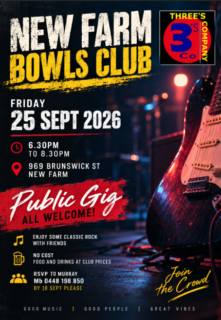 3's Company at New Farm Bowls Club - September 25, 2026